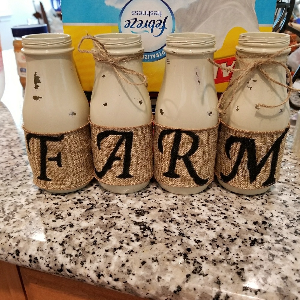 New " Farm" milk bottle decor